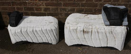 Two wooden ornaments of sheep